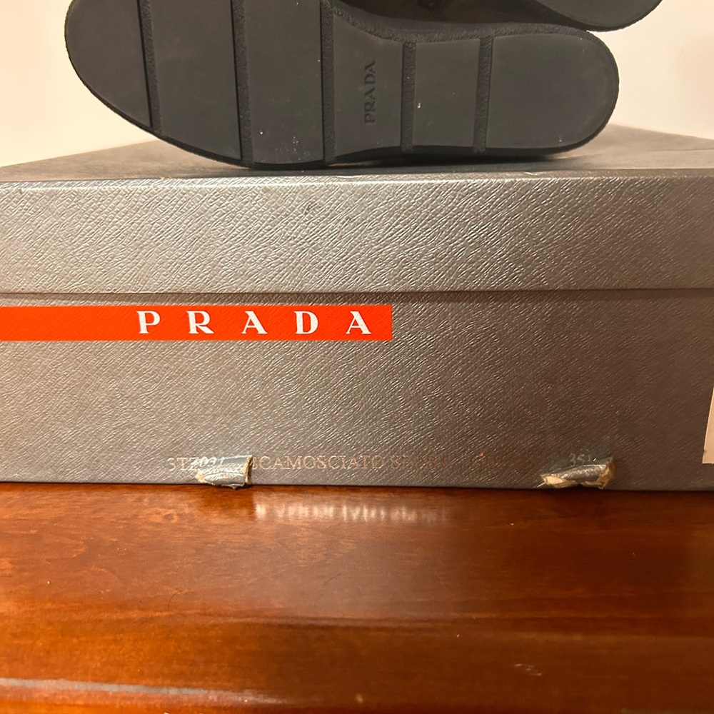 PradaSuede Wedge Sneakers Women’s Sz EU 35.5  Hi Top Strap Lace Gray - Picture 5 of 9